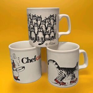VTG Lot x3 1979 Mugs Cat Kliban Red Converse ChefCat Kiln Craft England